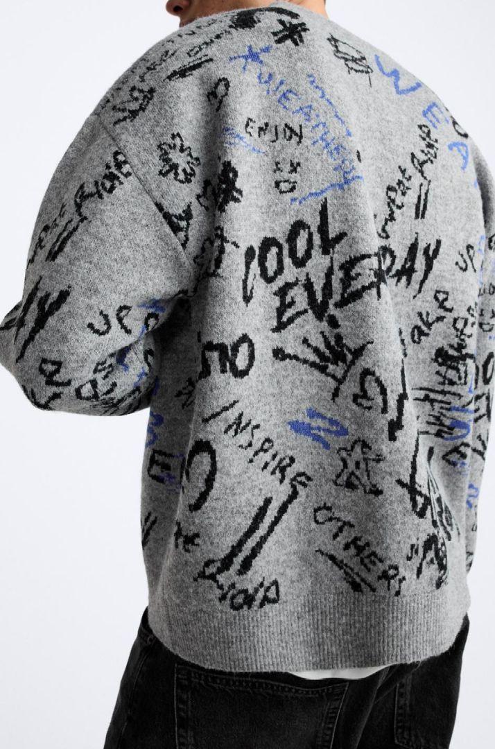 新品　ZARA　グラフィックジャガードカーディガンカーディガン