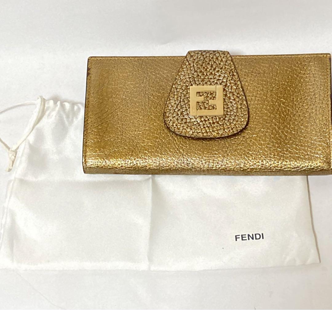 正規FENDIフェンディ 付属品付き ズッカ柄 ゴールドカラー長財布 正規FENDIフェンディ 付属品付き ズッカ柄 ゴールドカラー長財布