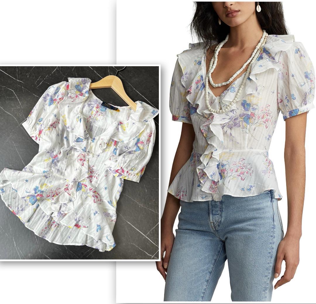 ✨美品✨POLO RALPH LAURENラッフル フローラル コットンブラウス