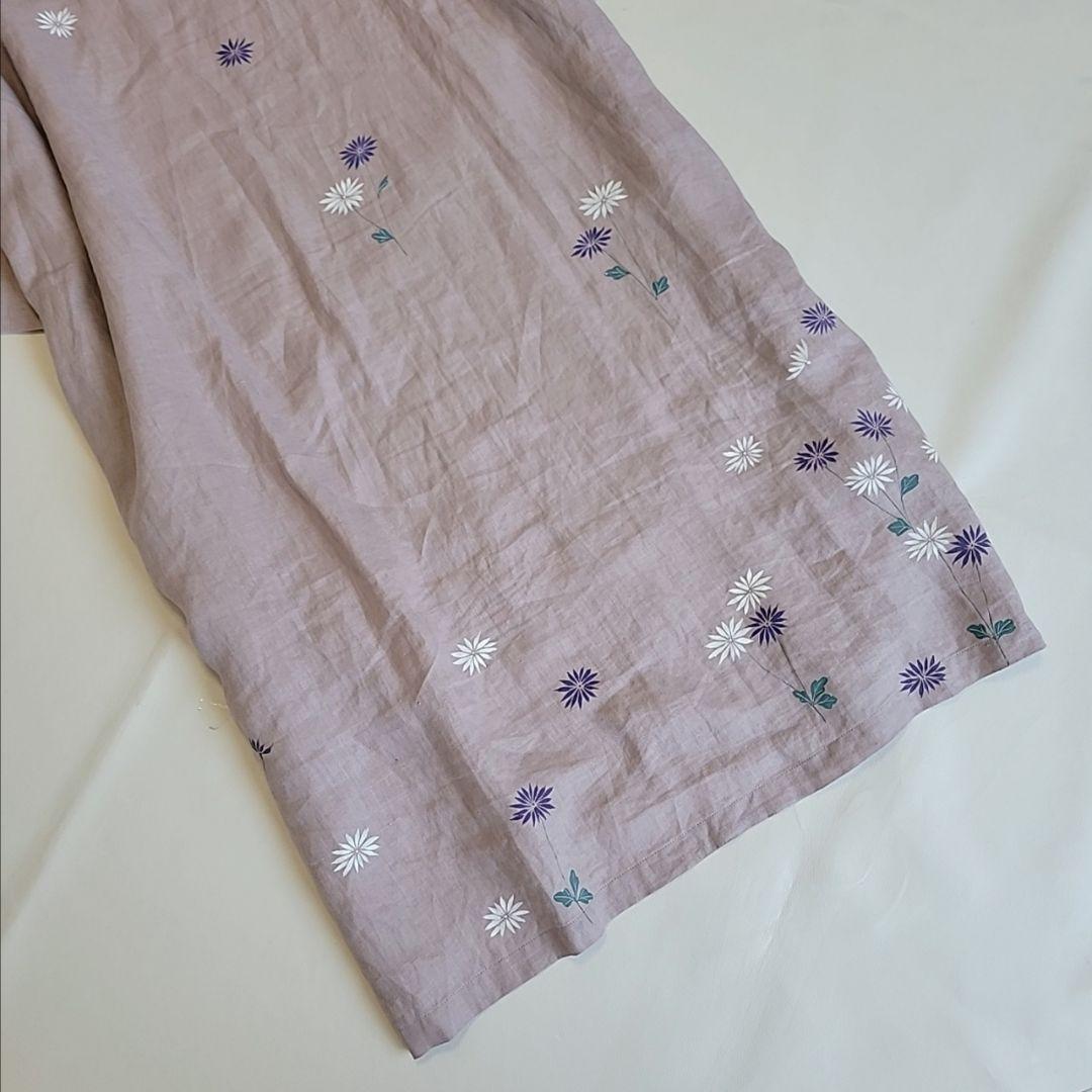 メーカー直売 - 人気ランキング ハンドメイド akka 花柄 カフタンワンピース 麻100％ 手描き服 ワンピース