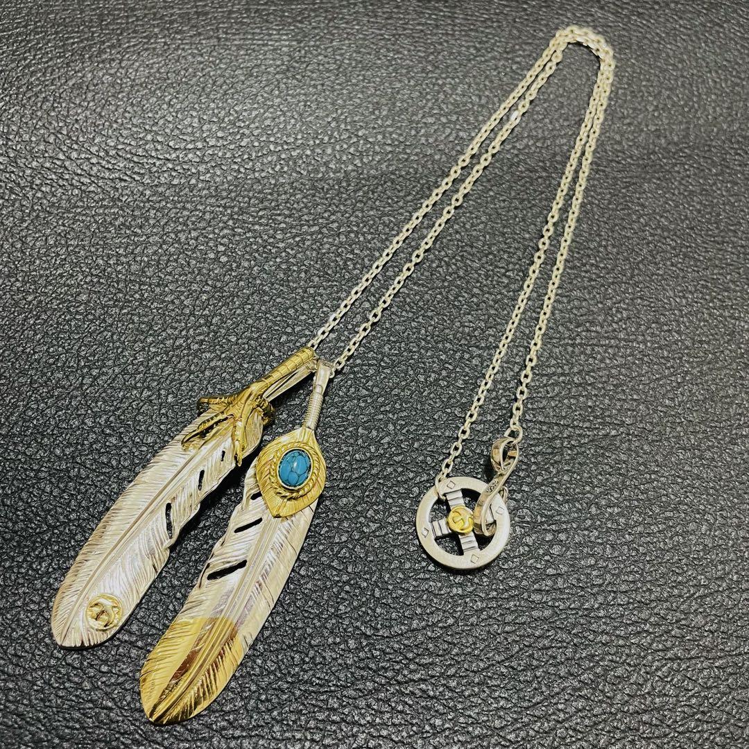 [高品質] silver925 金縄ターコイズフェザー 金爪フェザー ネックレス
