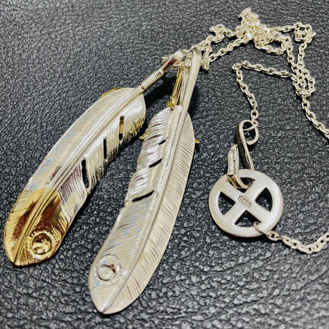 [高品質] silver925 金縄ターコイズフェザー 金爪フェザー ネックレス
