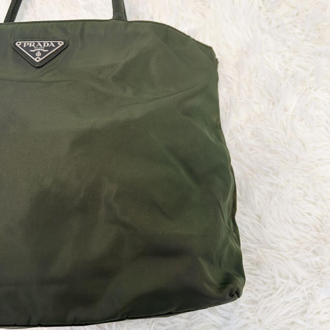 美品✨PRADA プラダ　ハンドバッグ　トートバッグ　三角ロゴ　カーキ　緑