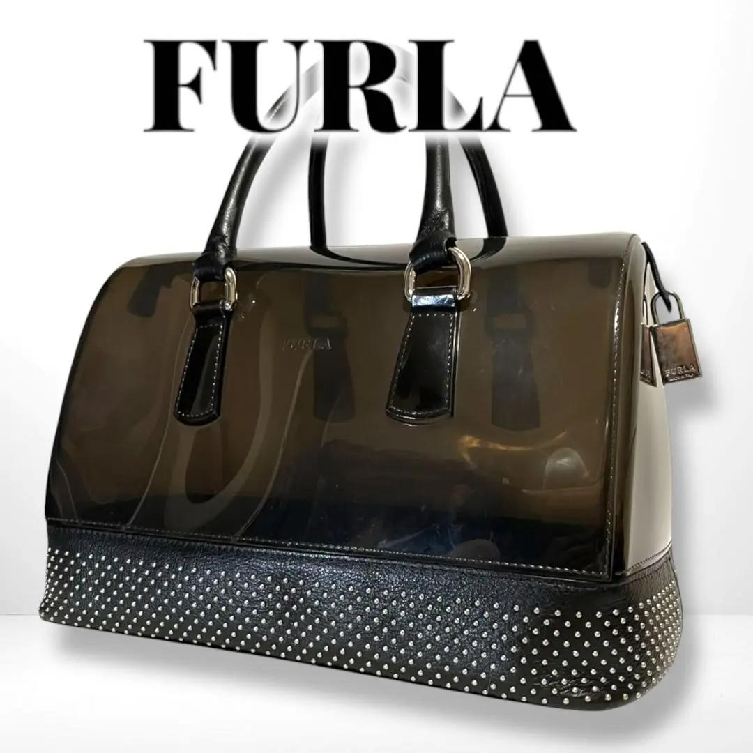 ✨良品✨ FURLA フルラ キャンディバッグ ミニボストン 黒 ブラック 透明