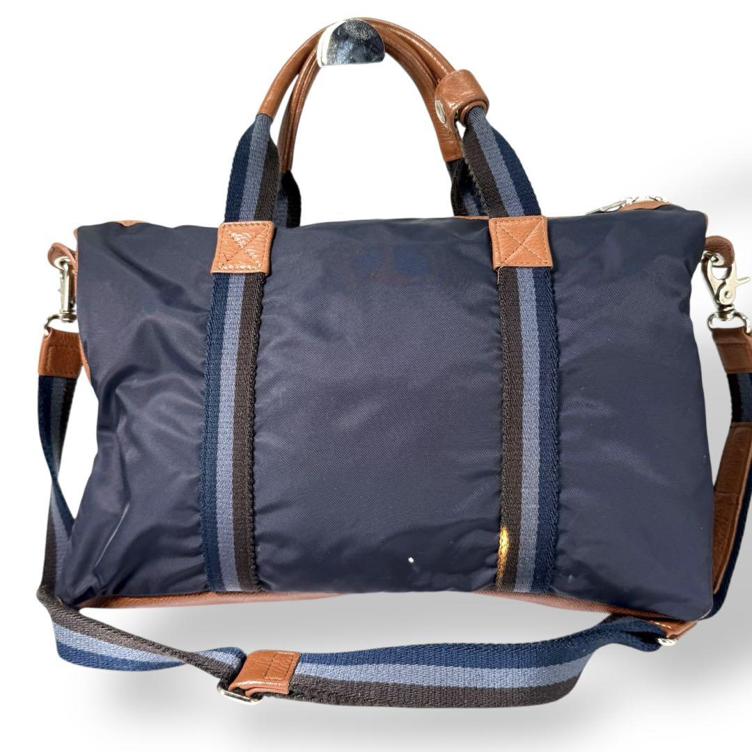 極美品　オロビアンコ　トートバッグ　レザー　ネイビー　2way 美品》オロビアンコ トートバッグ 2way ナイロン レザー 大容量