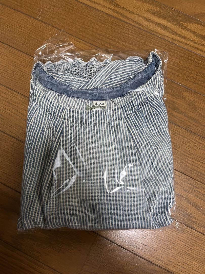 本日限定出品】45R 45プチデニム×レースのタックブラウス（加工