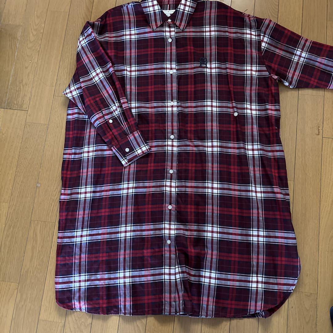 赤と白のチェック柄 シャツワンピース