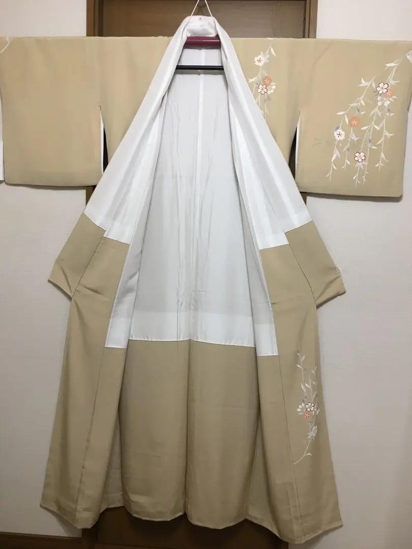 トールサイズ 身丈164 裄丈68 正絹着物付下 枝垂れ桜 刺繍 金駒吉祥傘文様