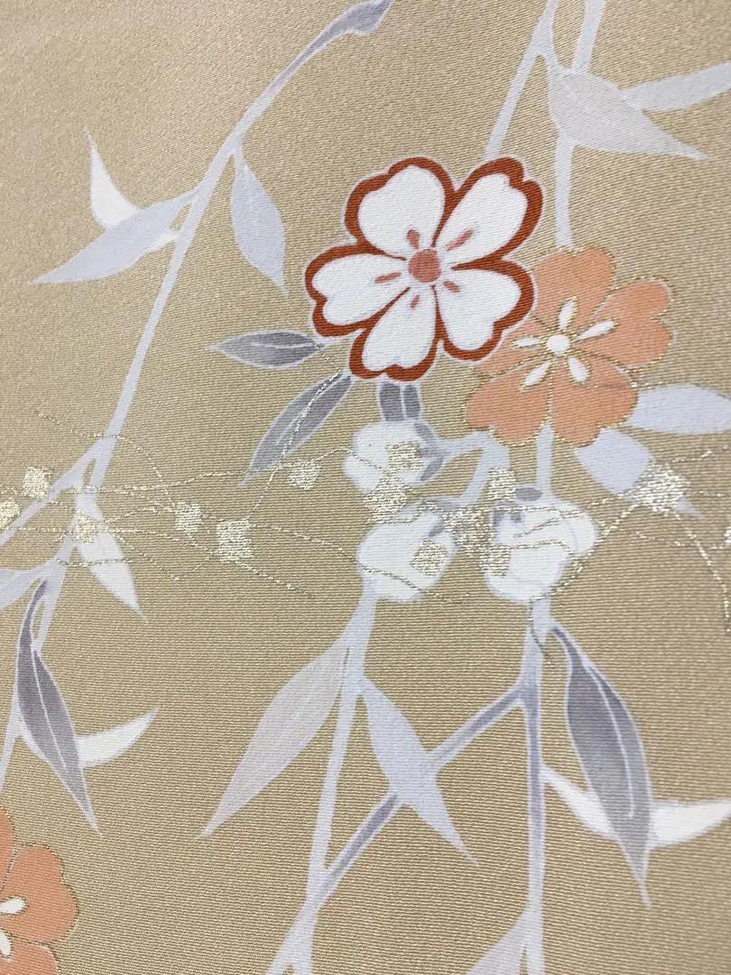 トールサイズ 身丈164 裄丈68 正絹着物付下 枝垂れ桜 刺繍 金駒吉祥傘文様