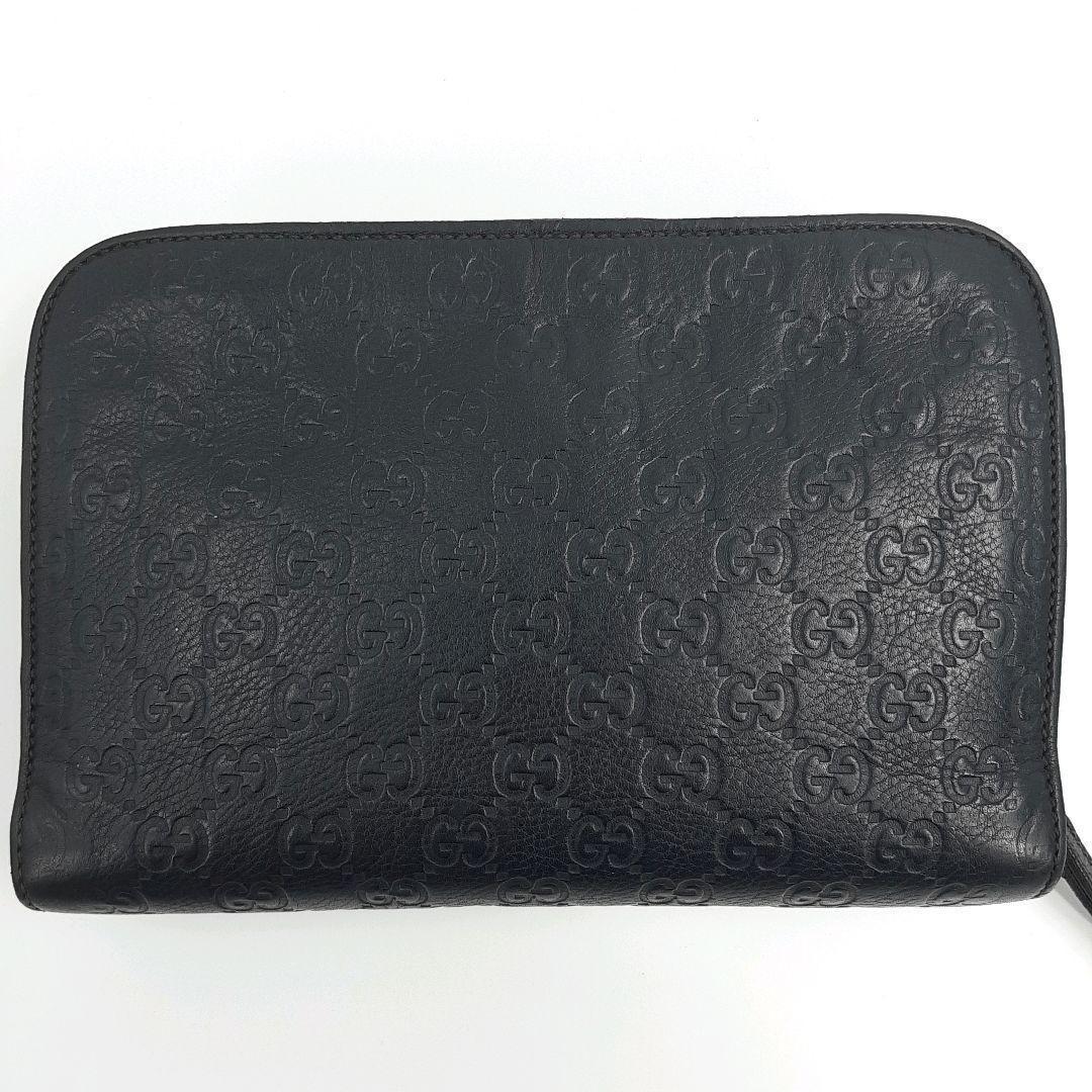 【美品】グッチ クラッチバッグ セカンドバッグ シマレザー エンボス ブラック 画像2
