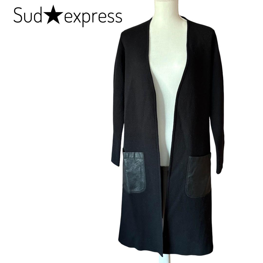 Sud★express シンプルでおしゃれ☆黒 ノーカラー ロングカーディガン