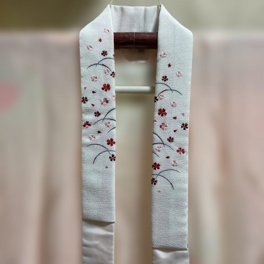 A 長襦袢 単衣袖無双 正絹 刺繍襟付 ピンク 菊 着物 和装 和物