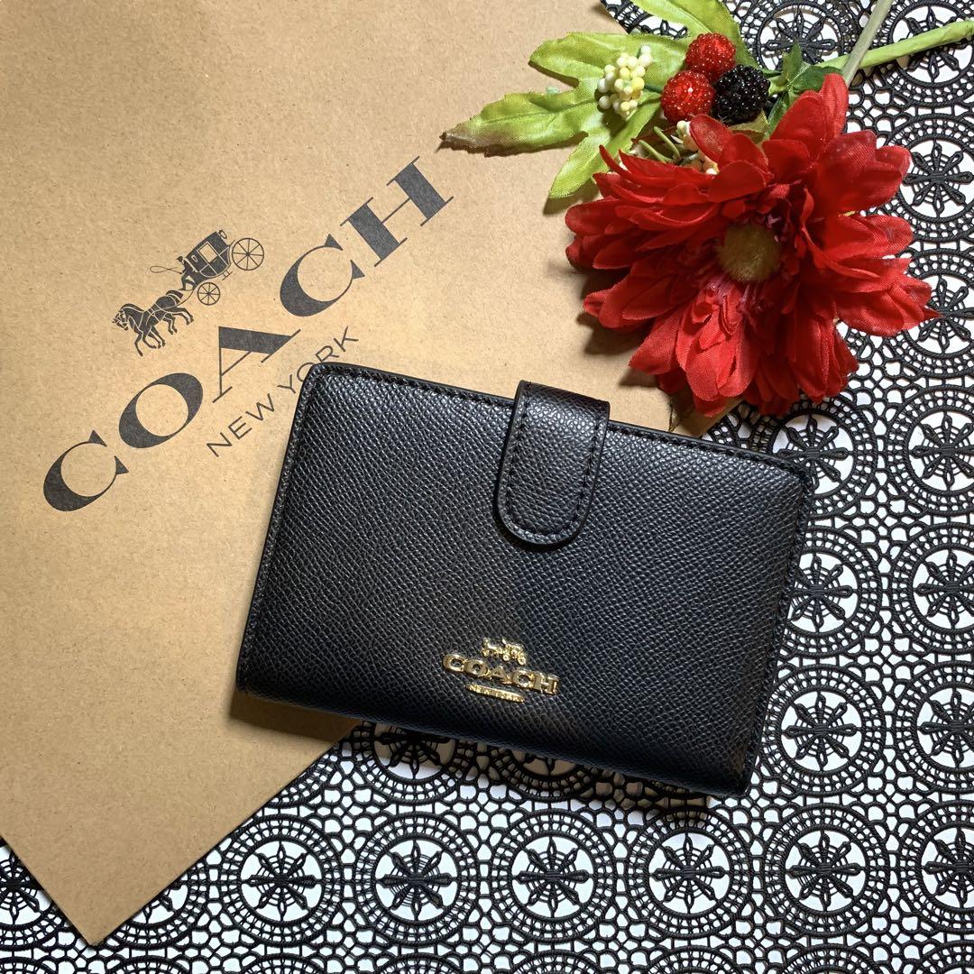 COACH コーチ シンプル ブラック スリムベルト 二つ折り