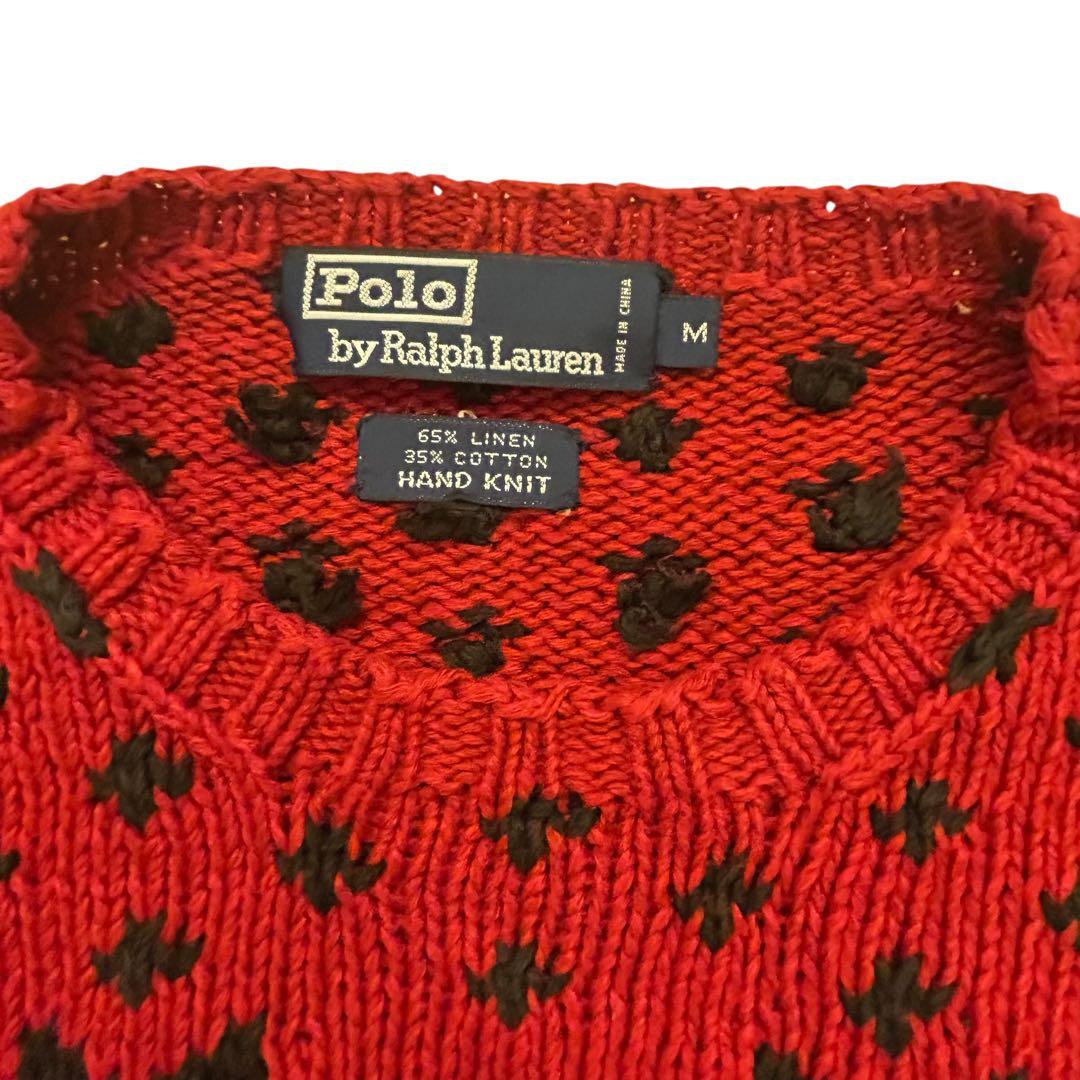 美品✨90sポロラルフローレン ポロベア ノルディック柄 ハンドニット L-XL