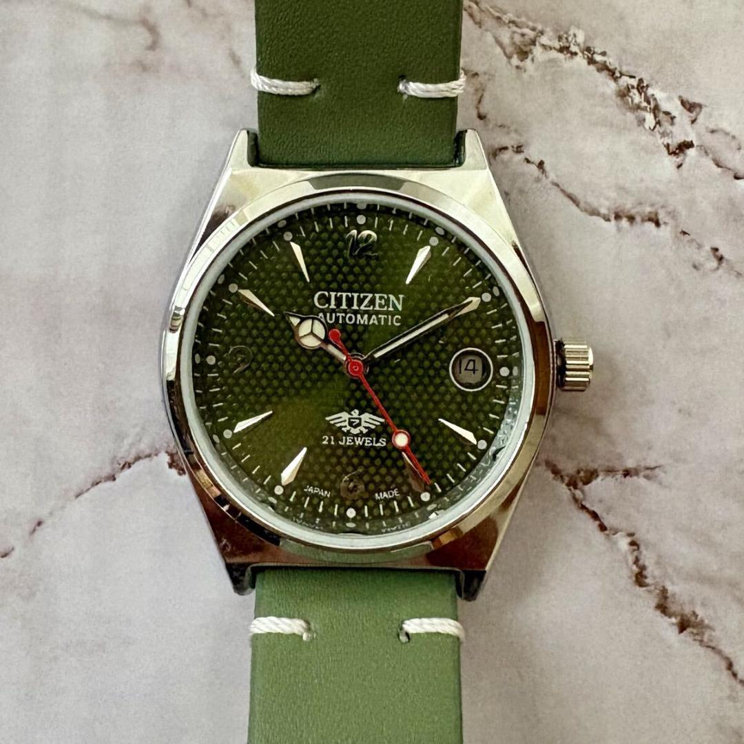 シチズン★オーバホール済★デイ表示★自動巻★日本製★ヴィンテージ70S★グリーン シチズン★オーバホール済★デイ表示★自動巻★日本製★ヴィンテージ70S★グリーン