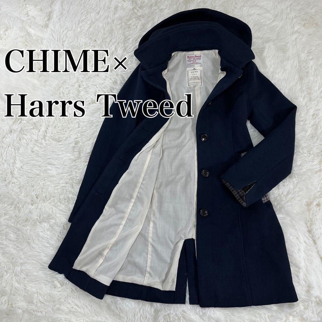 ハリスツイード×CHIME フーデットコート 2way ネイビー Mサイズ