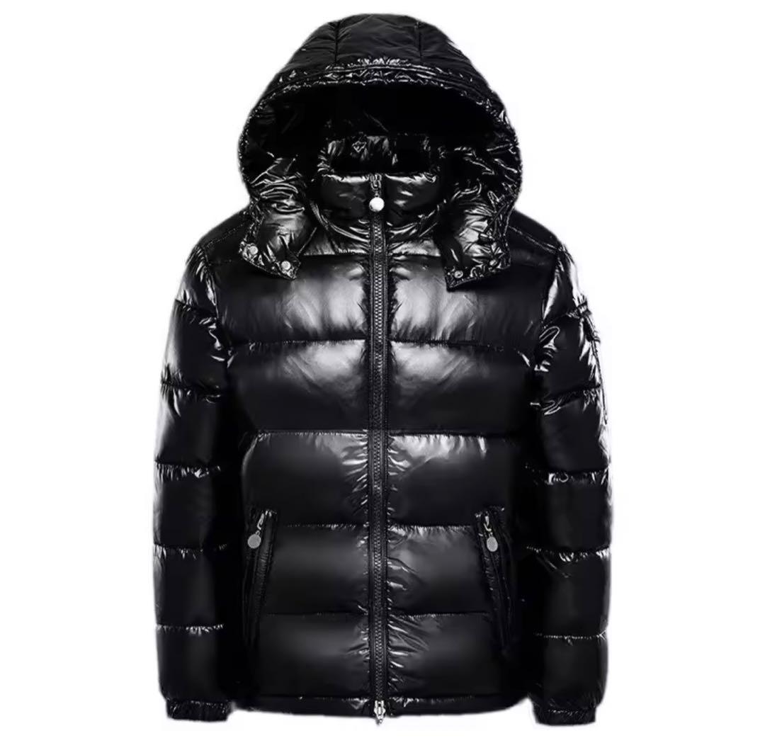 黒 フード付き ダウンジャケット メンズ　テカテカダウン　us uk