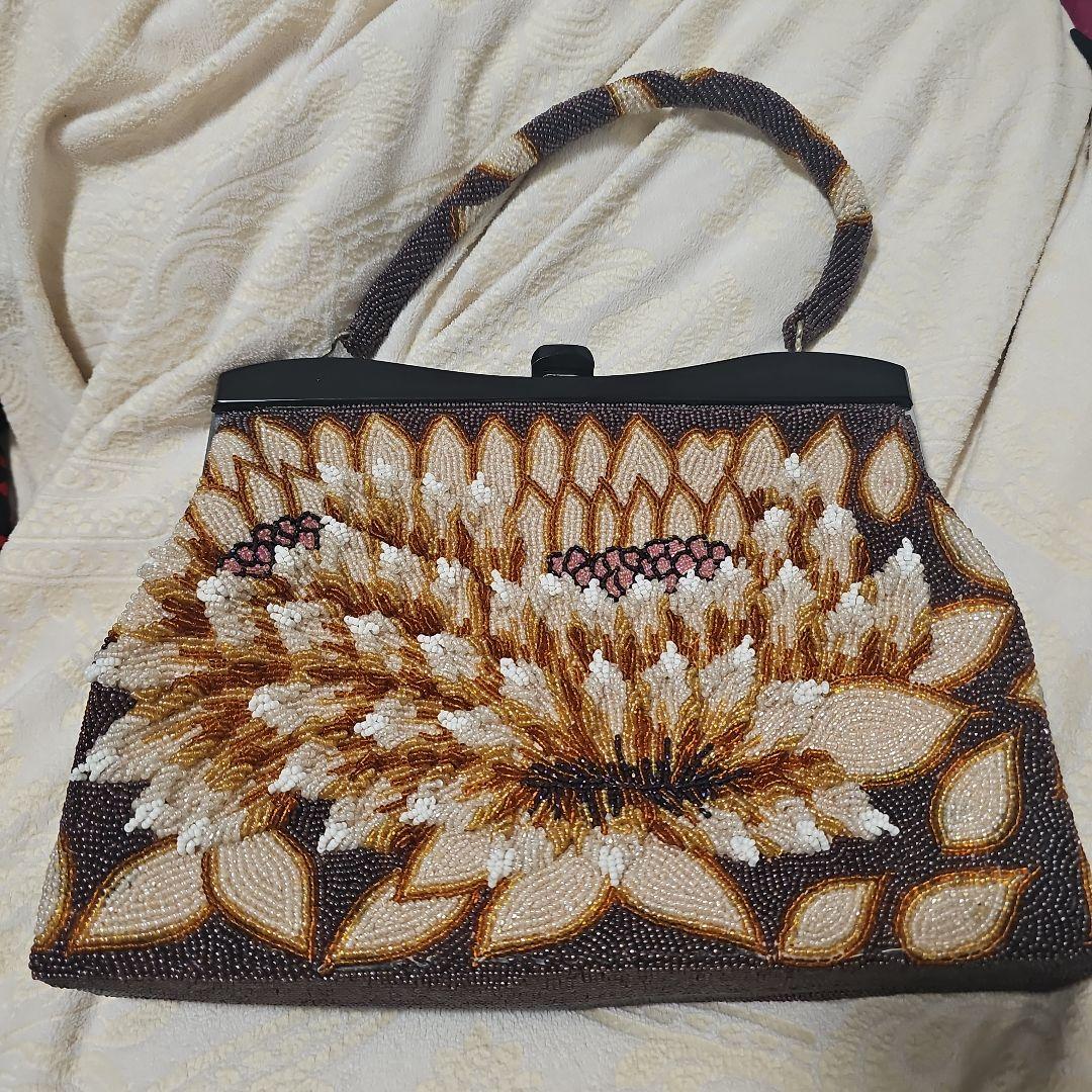 ビーズ刺繍 花柄 ハンドバッグ