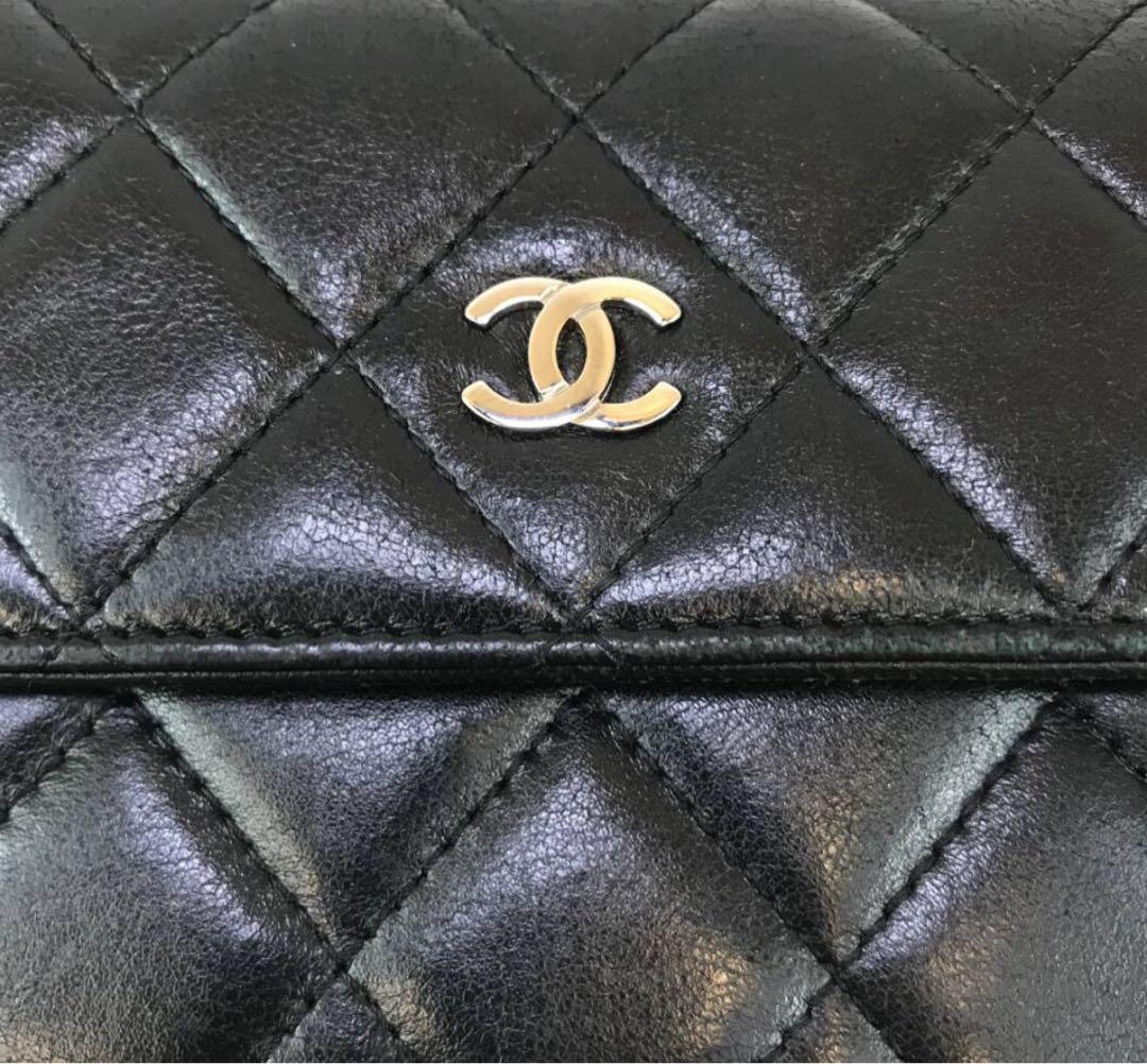 CHANEL ブラック キルティング 長財布　ラムスキン　マトラッセ　財布