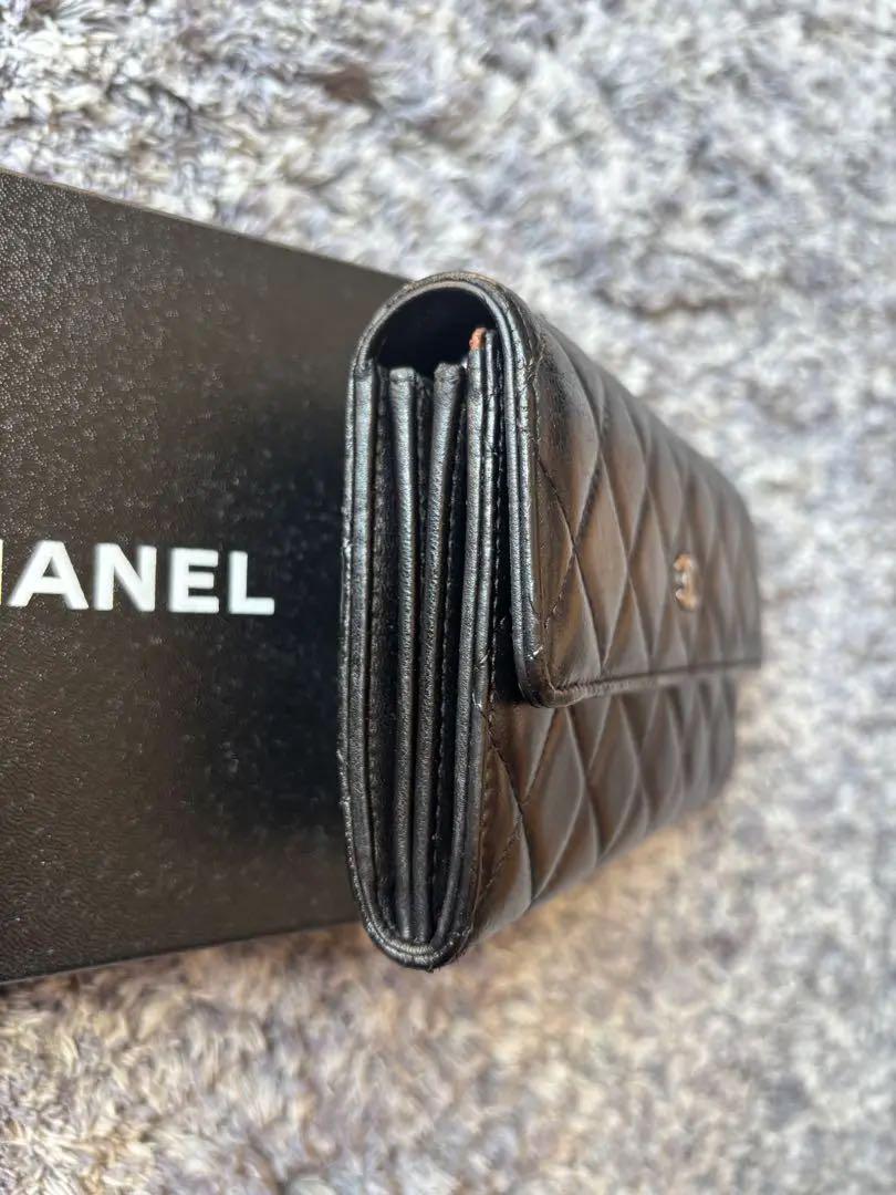 CHANEL ブラック キルティング 長財布　ラムスキン　マトラッセ　財布