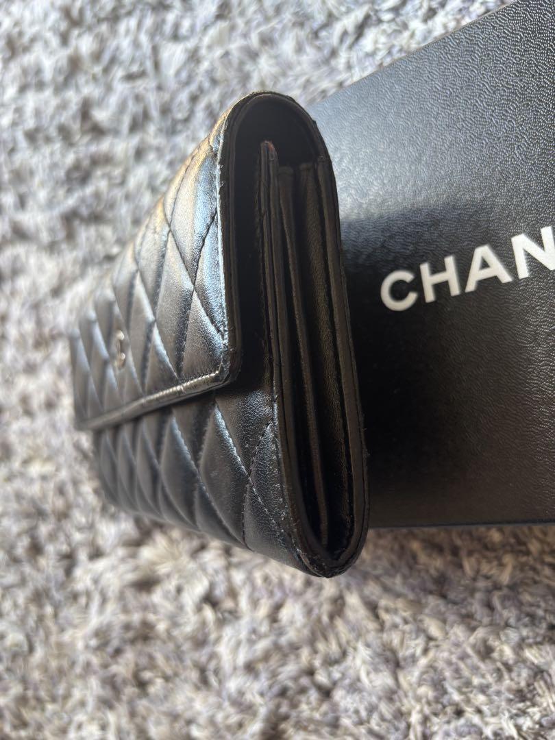 CHANEL ブラック キルティング 長財布　ラムスキン　マトラッセ　財布
