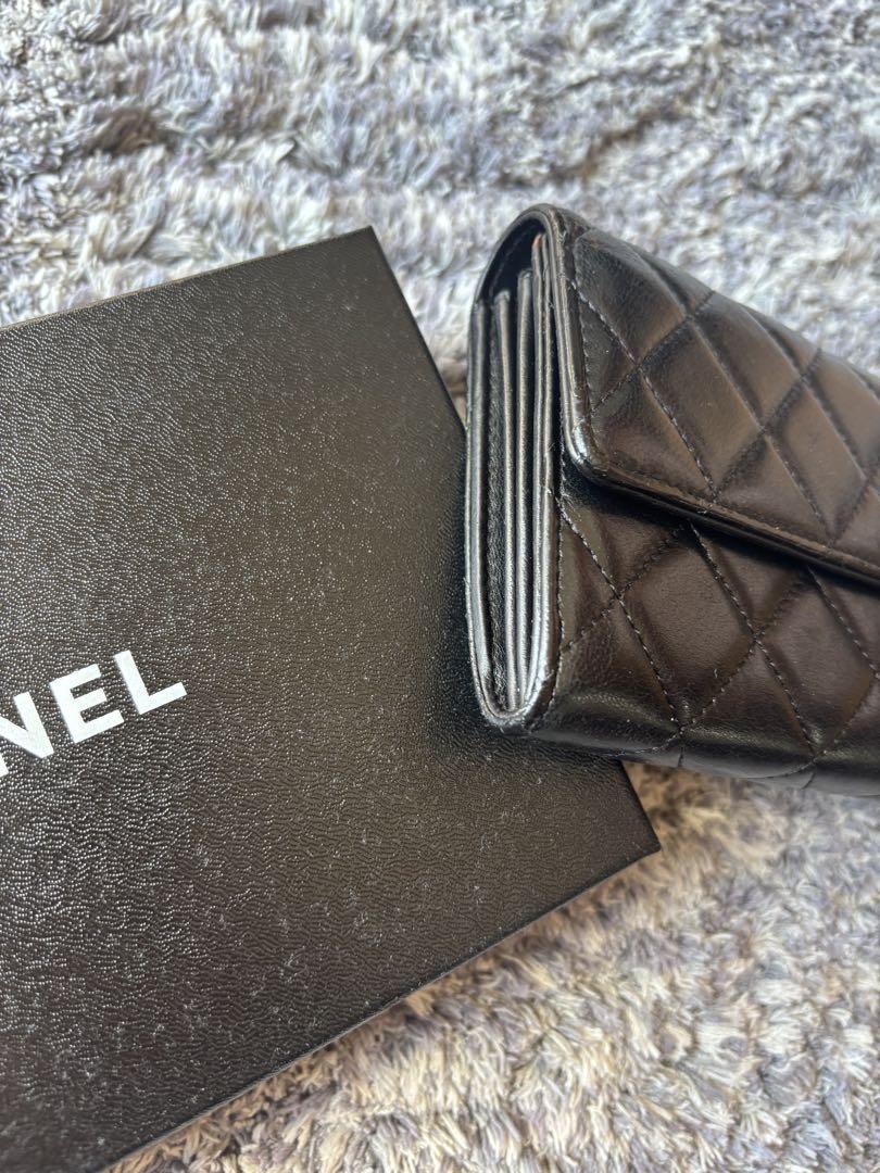 CHANEL ブラック キルティング 長財布　ラムスキン　マトラッセ　財布