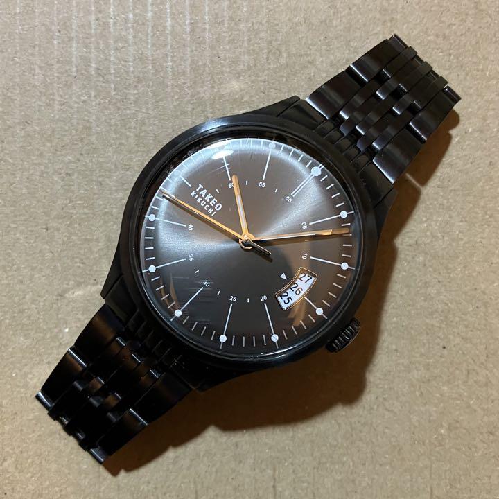 タケオキクチ 自動巻き ブラックPVD 濃いシルバー文字盤 中古品