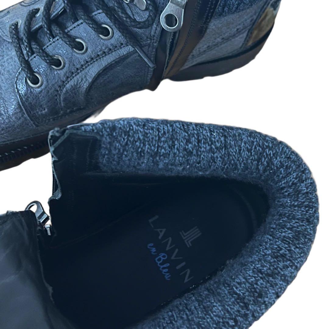 LANVIN en Bleu ランバン レザー 革靴 ミドルブーツ サイドジップ
