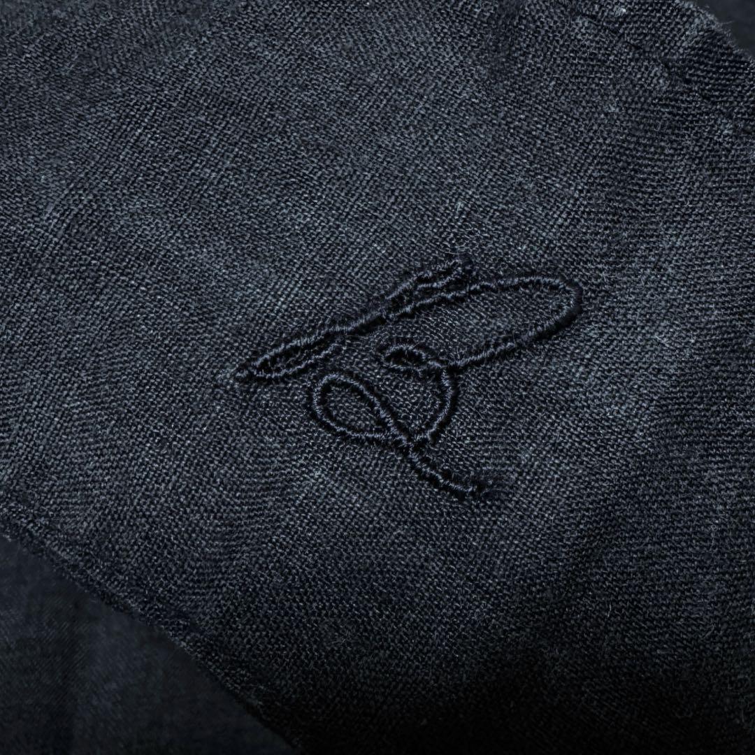 マディソンブルー〈日本製〉リネン100%ロゴ刺繍入りロング丈ワークシャツ00紺