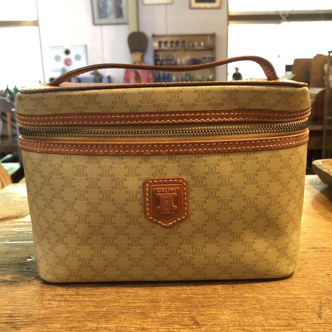 VINTAGE CELINE マカダム バニティバッグ ポーチ ゴールドジップ
