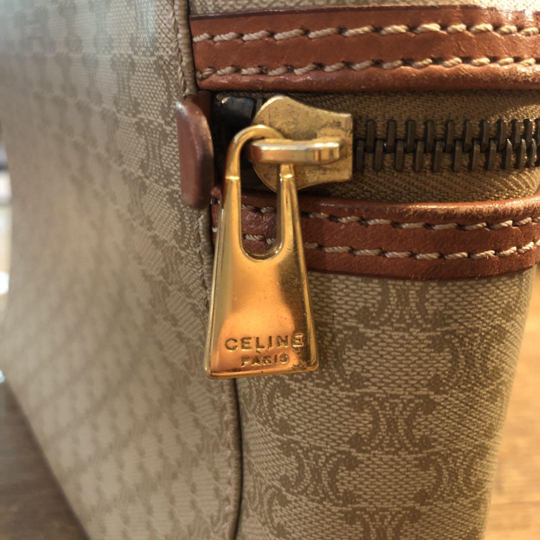 VINTAGE CELINE マカダム バニティバッグ ポーチ ゴールドジップ VINTAGE CELINE マカダム バニティバッグ ポーチ ゴールドジップ