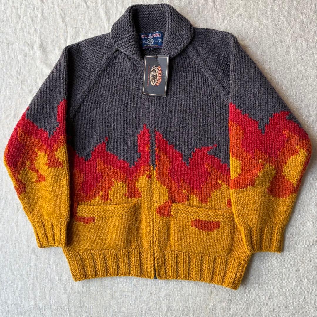 未使用品 WILLPIPS フレイム ファヤーパターン カウチンジャケット L 未使用品 WILLPIPS フレイム ファヤーパターン カウチンジャケット L