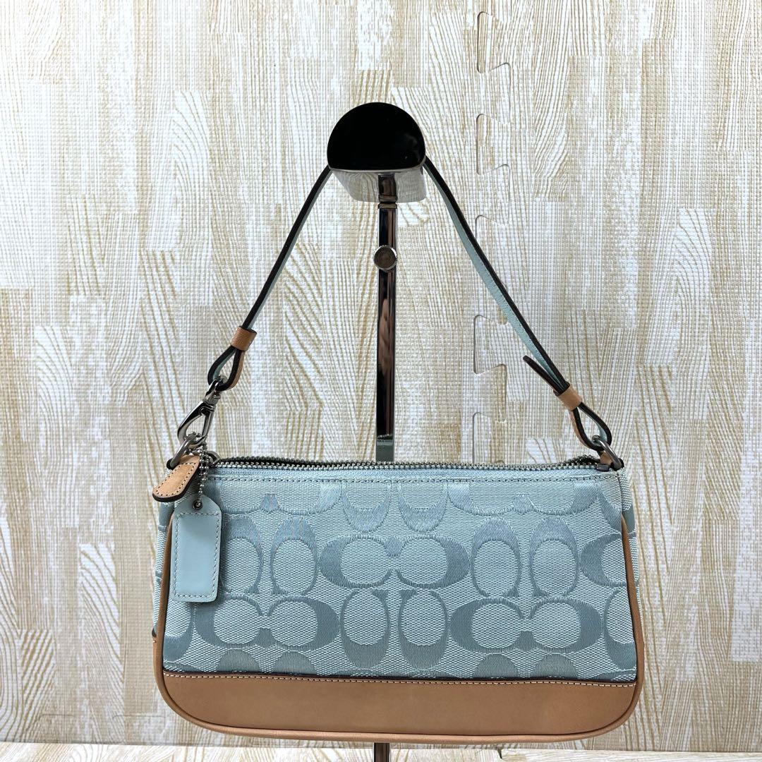 【冬バーゲン★】 未使用級✨ ベージュ ブルー系 アクセサリーポーチ コーチ COACH バッグ