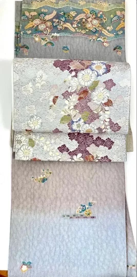 白銀色 辻が花文様 正絹六通柄袋帯 気品ある佇まい 三松シルクケア