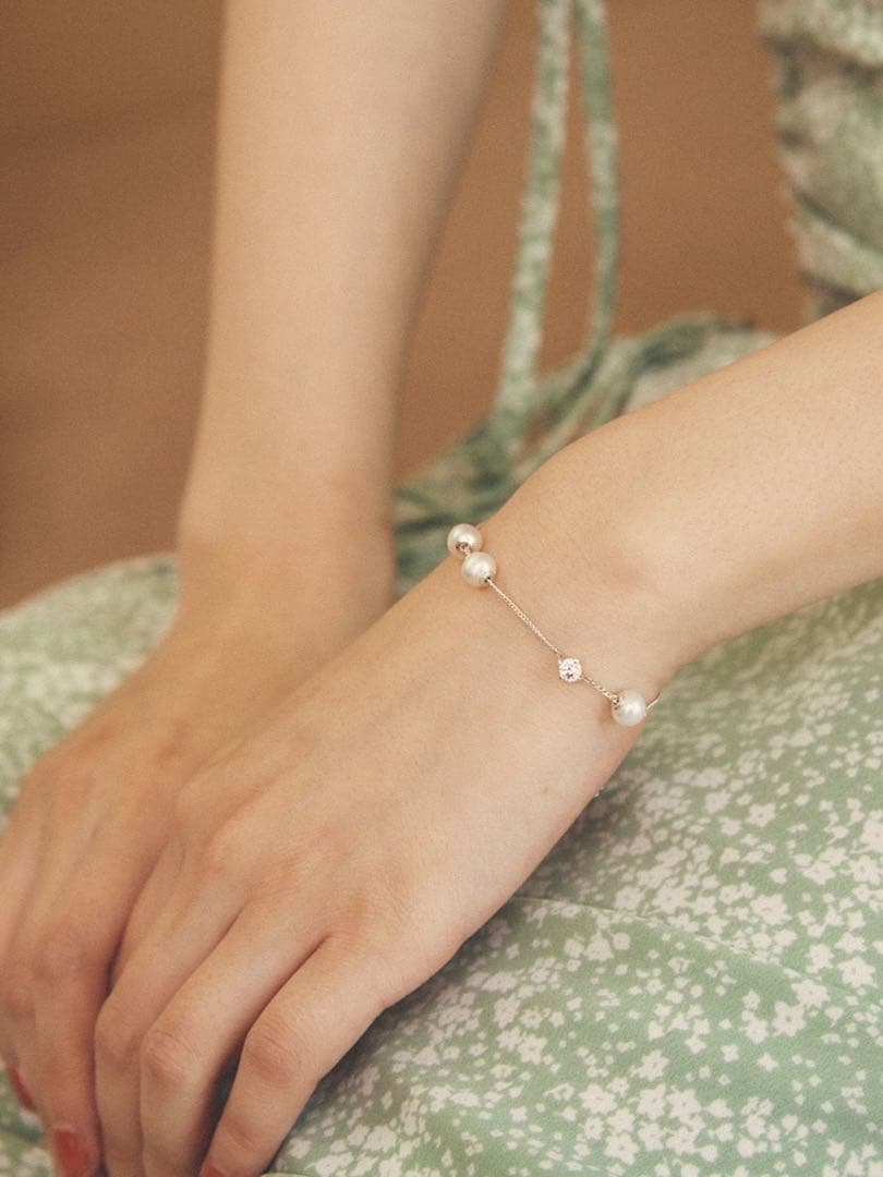 fiolily 山本月シルバー925 パール ジルコニアブレスレット