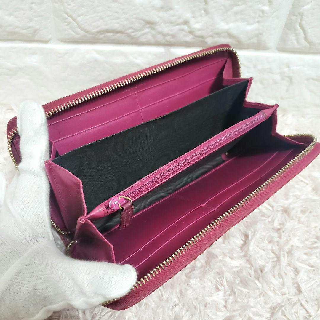 イヴサンローラン エナメル ラウンドファスナー長財布 ピンク 美品