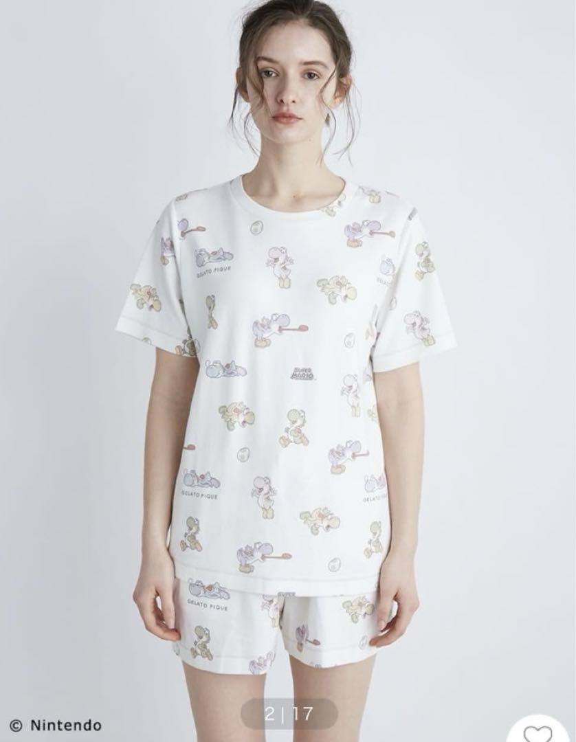 ジェラートピケ　マリオ　レディース　ヨッシー柄Tシャツ＆ショートパンツセット ジェラートピケ マリオ レディース ヨッシー柄Tシャツ＆ショート