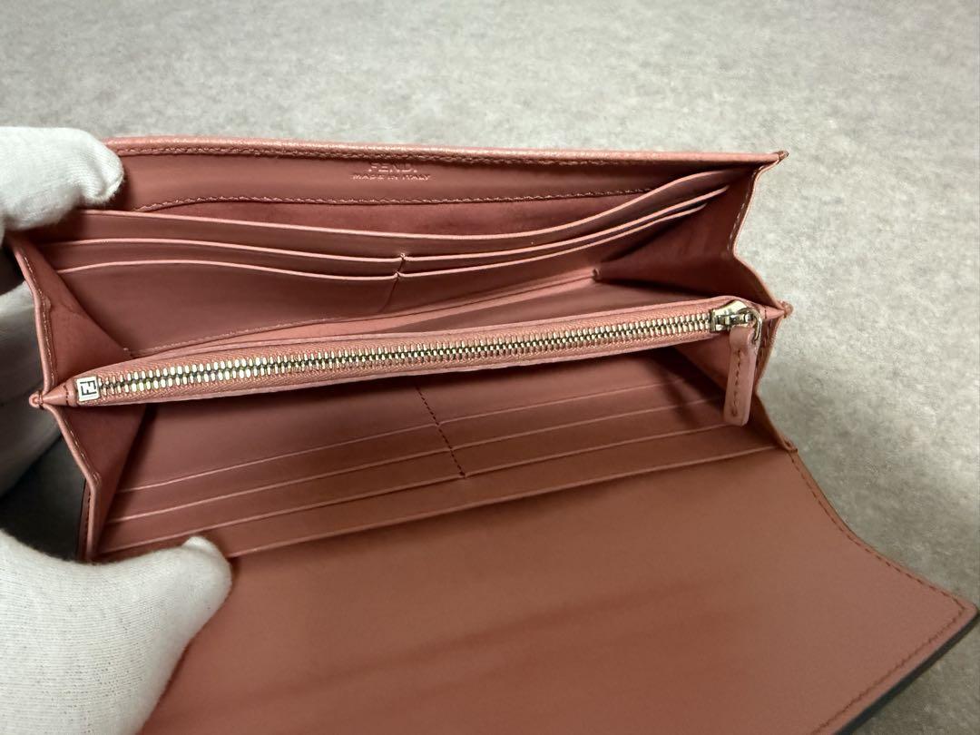 長財布 フェンディ FENDI エフイズ レザー ピンクベージュ シルバー
