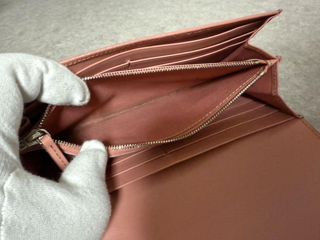 長財布 フェンディ FENDI エフイズ レザー ピンクベージュ シルバー