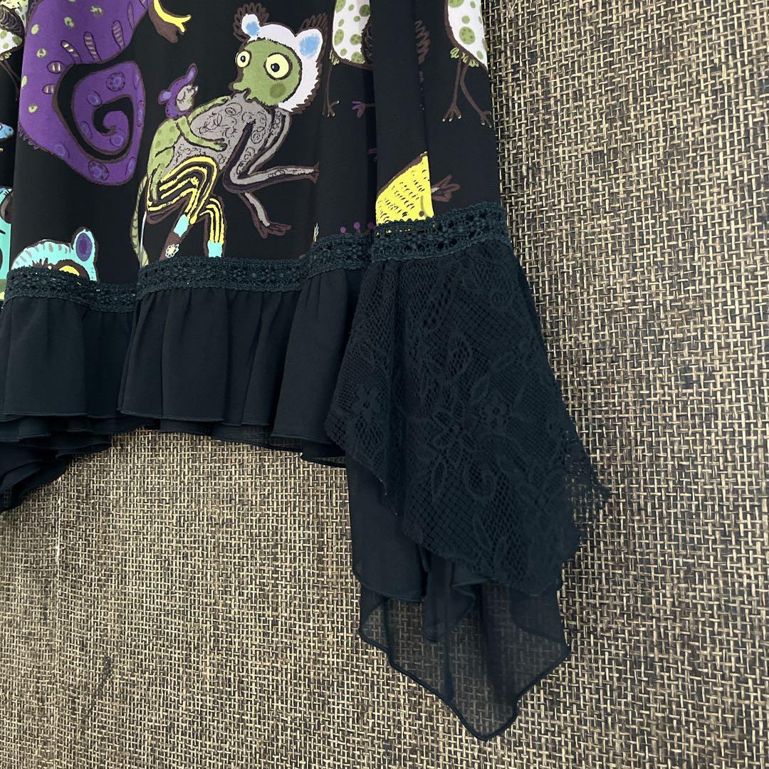 TOKUKO 裾フリル　アニマル柄ロングチュニック　9号