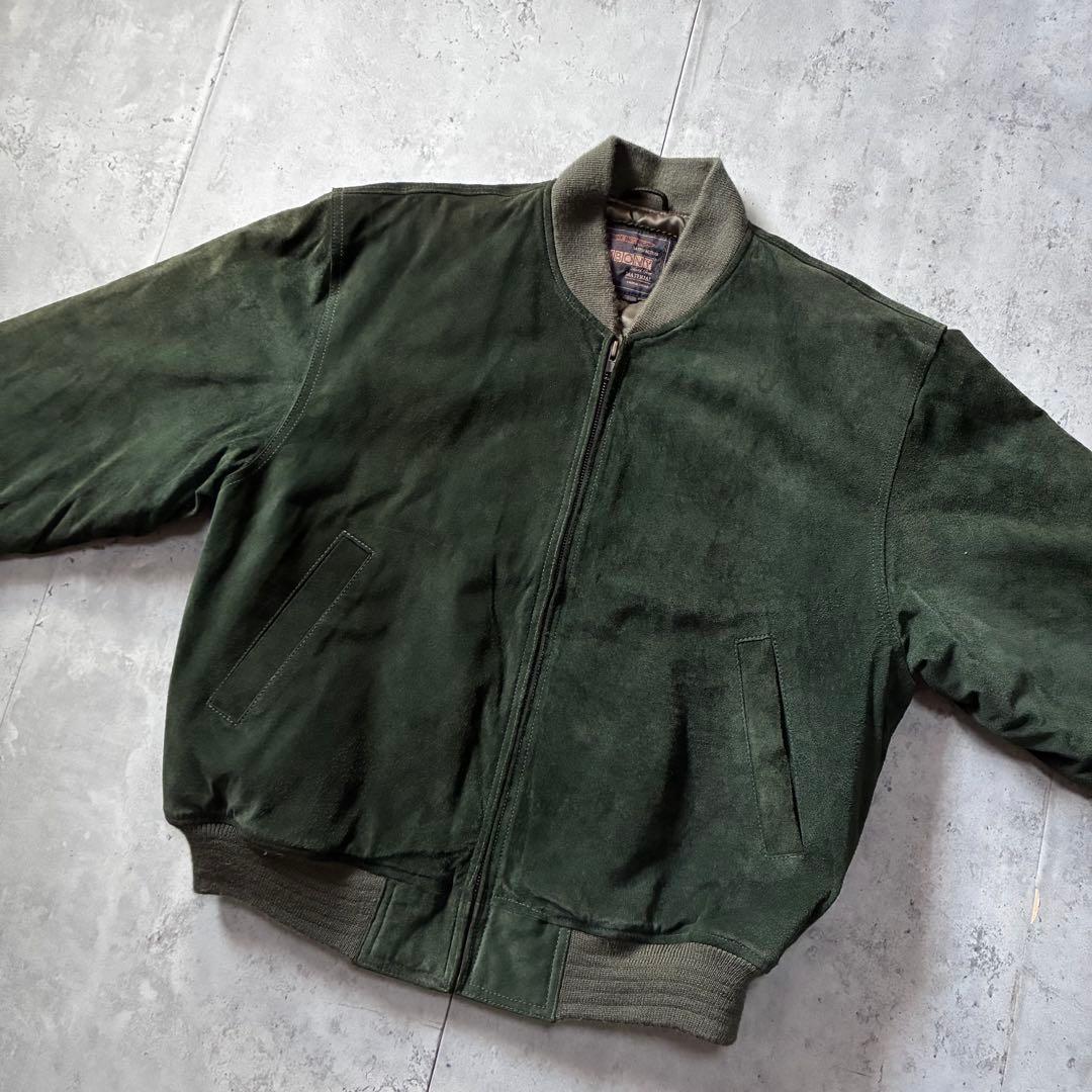 古着 短丈 スエード レザージャケット ダークグリーン 色落ちフェード M 古着 短丈 スエード レザージャケット ダークグリーン 色落ちフェード M