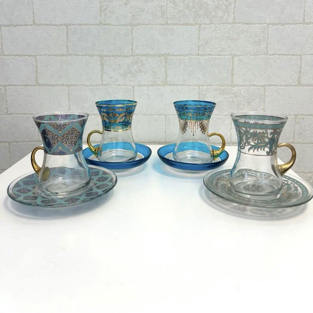 セヴィンチエイト　トルコ食器　チャイグラス　カップ＆ソーサー　4客セット