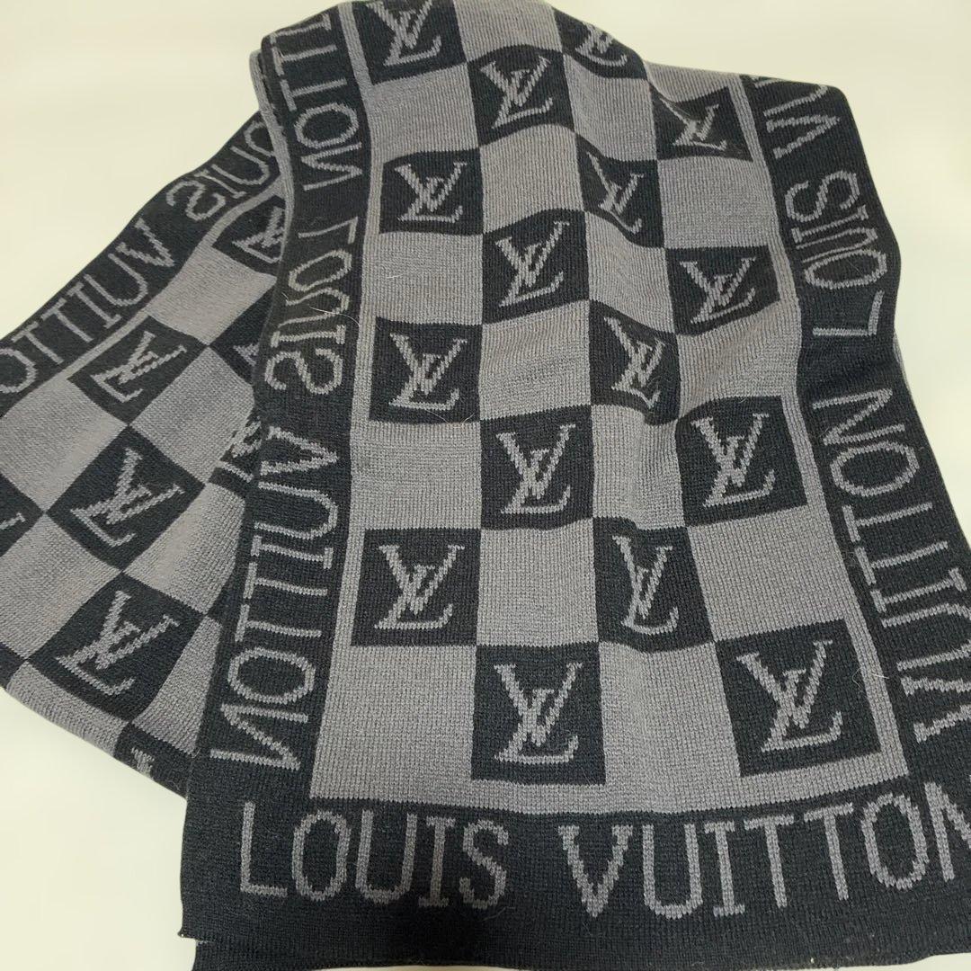 LOUIS VUITTON ロゴ柄マフラー グレー ブラック