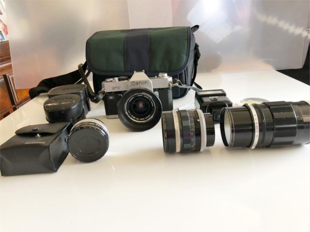 CANON FTフィルムカメラレンズ3他セット新品バッグ付き VtoL7-m21630282262 安い高評価