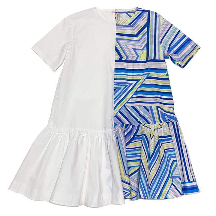 新品エミリオプッチEMILIO PUCCI半袖チュニックワンピース青#S