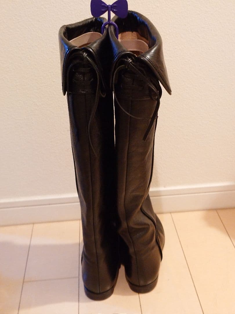 【超歓迎された!】 JILLSTUART 黒のレザー ロングフラットブーツ 22cm22cm・JILL STUART 【最新作入荷】