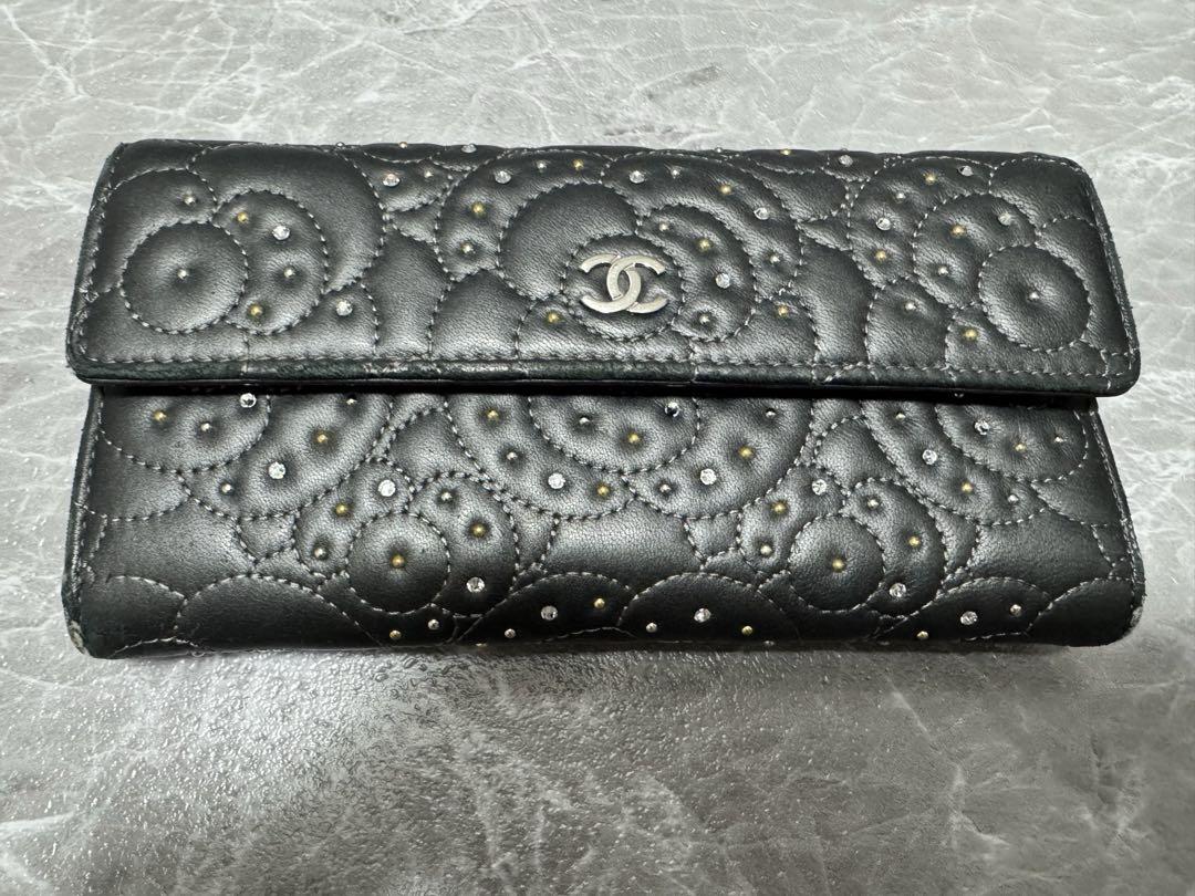 CHANEL カメリア ストーン　長財布　フラップウォレット　ブラック激レア