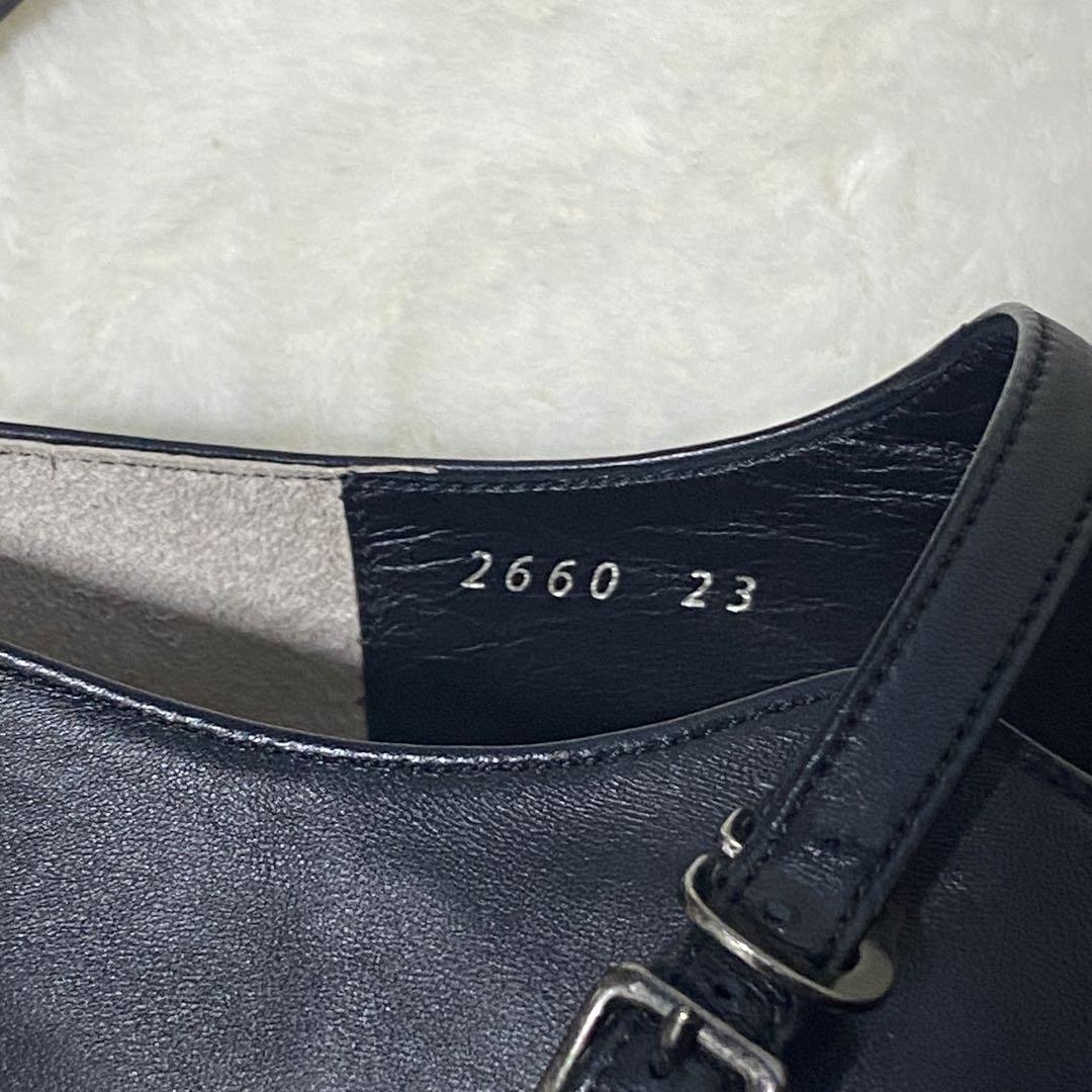 マーガレットハウエル フラットシューズ ストラップ レザー 黒 23cm