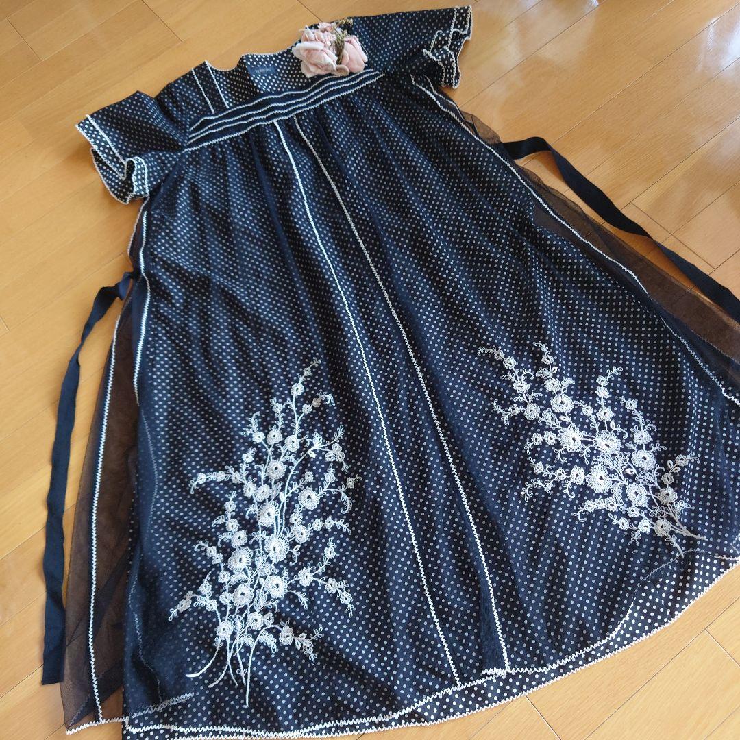 インゲボルグ✨豪華✨紗袷＆総刺繍ワンピース✨９✨黒✨美品