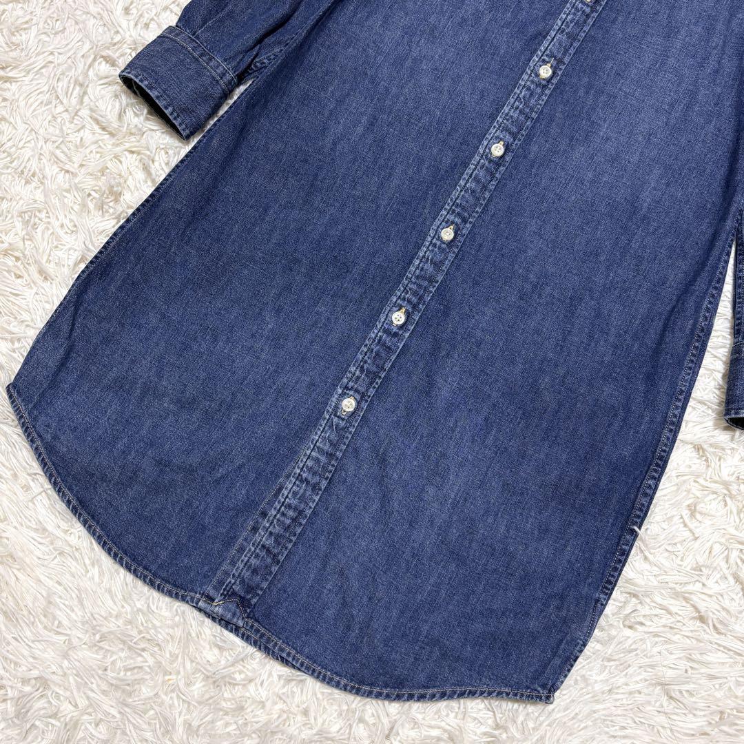 ラルフローレン デニム シャツワンピース ポニー刺繍 シェルボタン ブルー M 未使用級 ラルフローレン 現行 シャツワンピース デニム S 相当